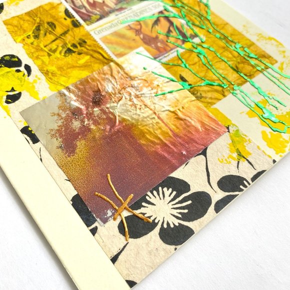 Forest Majestic - Original Wall Art Mixed Media Collage Painting 6"x6" - Picture 3 of 8